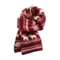 Women Winter Warm Knitted Scarf Fair Isle Elk Reindeer Jacquard Vintage Retro Soft Windproof - Wine Red Elk