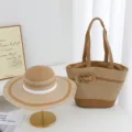 Summer women straw sun hat and large capacity beach straw bag set, perfect for vacation. - Set (Hat & Bag) / 1