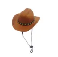 Mini-Haustier-Cowboyhut in Braun mit goldenen Sternen - S / Kinnriemen-Stil / Dunkelbraun