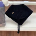 Black knitted triangular scarf, winter warm thermal knit shawl capelet for women and girls. - Black