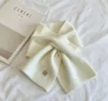 White knitted short scarf with cute gold flower embroidery. Cozy winter neck warmer accessory. - Off White