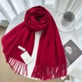 Solid color winter cashmere scarf for women, warm red knitted shawl with stylish fringe trim. - 1# Date Red