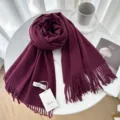 Solid Color Cashmere Scarf Women Winter Warm Soft Tassel Elegant Fashion Shawl Neck Wrap - 3# Dark Jade Purple