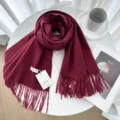 Solid color cashmere scarf winter women versatile warm thick tassel shawl elegant styling. - 5# Wine Red