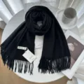 Solid black cashmere scarf for women winter, cozy warm fringed shawl, versatile fashion accessory. - 6# Phantom Black