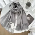 Solid color cashmere winter scarf shawl for women, warm soft tassel design elegant grey. - 7# Bright Grey