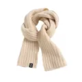 Beige cable knit wool scarf for winter, soft warm neck warmer and stylish cold weather accessory. - Beige