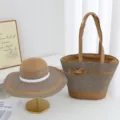 Summer women straw sun hat and large capacity beach tote bag set with elegant bow detail. - Set (Hat & Bag) / Style 3