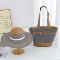 Summer beach straw sun hat and large capacity woven tote bag set for women vacation. - 5