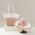 Conjunto de Sombrero de Paja y Bolso Tejido Verano Playa Sombrero de Sol con Lazo Elegante - Solo Sombrero / Lazo Empalmado - Rosa
