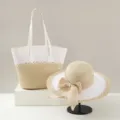 Conjunto sombrero de paja y bolso tote mujer verano playa sombrero sol bolso tejido - Solo Sombrero / Lazo Empalmado - Beige
