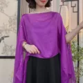 Purple sheer pullover shawl for women, elegant lightweight summer cape for daily wear and travel photo. - Purple