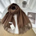 Solid color cashmere scarf for women, warm winter fringe shawl, cozy fashion apparel accessory. - 17# Tawny Brown