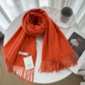 Solid color cashmere winter scarf women's premium stylish warm orange fringe shawl - 18# Amber Orange