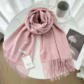 Solid pink cashmere scarf shawl for women, soft winter warm tassel neck wrap, cozy versatile. - 21# Peach Pink