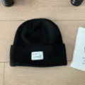 Winter black knitted wool blend beanie hat warm thicked cuffed skull cap for women - One Size / Black