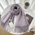 Solid color cashmere scarf for women winter warm tassel shawl stylish cozy neck wrap - 22# Coral Purple