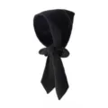 Black knitted balaclava bonnet with long ties, winter warm cozy hood scarf accessory - Black