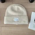 Cozy winter wool blend knit beanie hat for women, thick warm solid color pullover cap. - One Size / Milk White