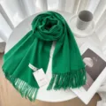 Green solid color cashmere winter scarf with fringe, warm and stylish daily neck wrap SKU. - 24# Emerald Green