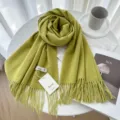Avocado green solid color cashmere scarf shawl, winter warm soft fringe neckerchief for women. - 25# Autumn Green