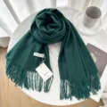 Solid color cashmere scarf winter warm tassel women shawl versatile autumn fashion neckerchief - 26# Deep Sea Blue