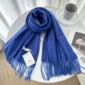 Solid blue cashmere scarf women winter warm tassel shawl soft cozy fashion neckerchief - 27# Klein Blue