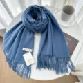 Solid color cashmere scarf women winter versatile warm winter shawl tassel elegant soft design - 28# Denim Blue