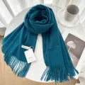 Solid color cashmere winter scarf shawl, versatile warm fringe winter neck wrap for women. - 29# Marble Blue