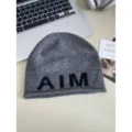 Gray wool letter knitted beanie hat for women, soft warm winter casual solid color cold cap. - One Size / Gray