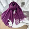 Solid color cashmere scarf for women winter warm cozy fringe tassel stylish elegant wrap shawl - 31# Dark Purple