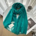 Solid Color Cashmere Scarf Teal Winter Warm Tassel Shawl Versatile Women Neckerchief - 32# Peacock Blue