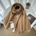 Solid color cashmere winter scarf for women, classic camel warm tassel shawl variant. - 33# Camel
