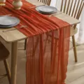 Camino de mesa de muselina naranja estilo boho mantel de gasa para banquete de boda. - 90*180cm / Gasa de Burbujas 70# Rojo Óxido