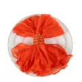 Bohemian orange gauze pleated fabric napkin with gold ring on white plate for wedding party home. - 50*50 / Dark Beige