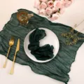 Dark green gauze table runner boho pleated fabric wedding party home table decor napkin - 50*50 / Dark Green (No. 74)