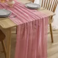Camino de mesa de estameña rosa tela de gasa arrugada para decoración de boda fiesta - 90*400cm / Gasa de Burbujas 16# Rojo Piel