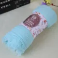 Light blue crinkled cotton linen scarf with fringe edges and paper wrapper. - Aqua Green