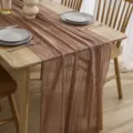 Bohemian bubble gauze table runner pleated wedding party dining room table decoration brown - 90-180cm Seersucker with Four-Side Frayed Edges / Coffee Color No. 110
