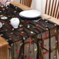 Black Mesh Floral Table Runner Embroidered Daisy Tablecloth for Home Dining Table Decor - 30*180cm / Style 1 Embroidered Small Black Flowers