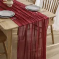 Camino de mesa de gasa burdeos, mantel de chiffon arrugado boho para decoracion de bodas. - 90*400cm / Gasa de Burbujas 6# Rojo Jujube 180 Fleco 300 Dobladillo