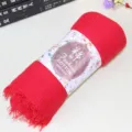 Red cotton linen crinkled hijab scarf with fringe edges and paper wrap band packaging. - Bright Red