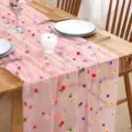 Pink Floral Mesh Table Runner Embroidered Sheer Tablecloth for Dining Room Decor - 70x300cm / Style 2 Small Pink Flowers