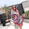 Ethnic style cotton linen tassel printed scarf women beach sun protection shawl wrap. - 6 Ethnic Style Red Circular Border