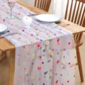Embroidered mesh table runner with colorful flowers and daisy for elegant dining decor - Style 6 Small Light Blue Flowers