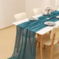 Bohemian teal cheesecloth table runner gauzy pleated wedding party banquet decoration linen - Aqua