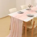 Pink gauze table runner bohemian pleated wedding party decor table cloth for dining room setup - Pink No. 88