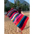 Colorful ethnic strip beach towel scarf with tassels, perfect for summer vacation and sun protection. - 11 Ethnic Style Wavy Red