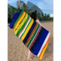 Boho style multi-color striped beach towel and tassel fringe shawl for women summer. - 12 Ethnic Style Wavy Blue