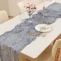 Chemin de table chiffon froisse bleu poudre pour mariage boheme decoration - N° 36 Bleu gris